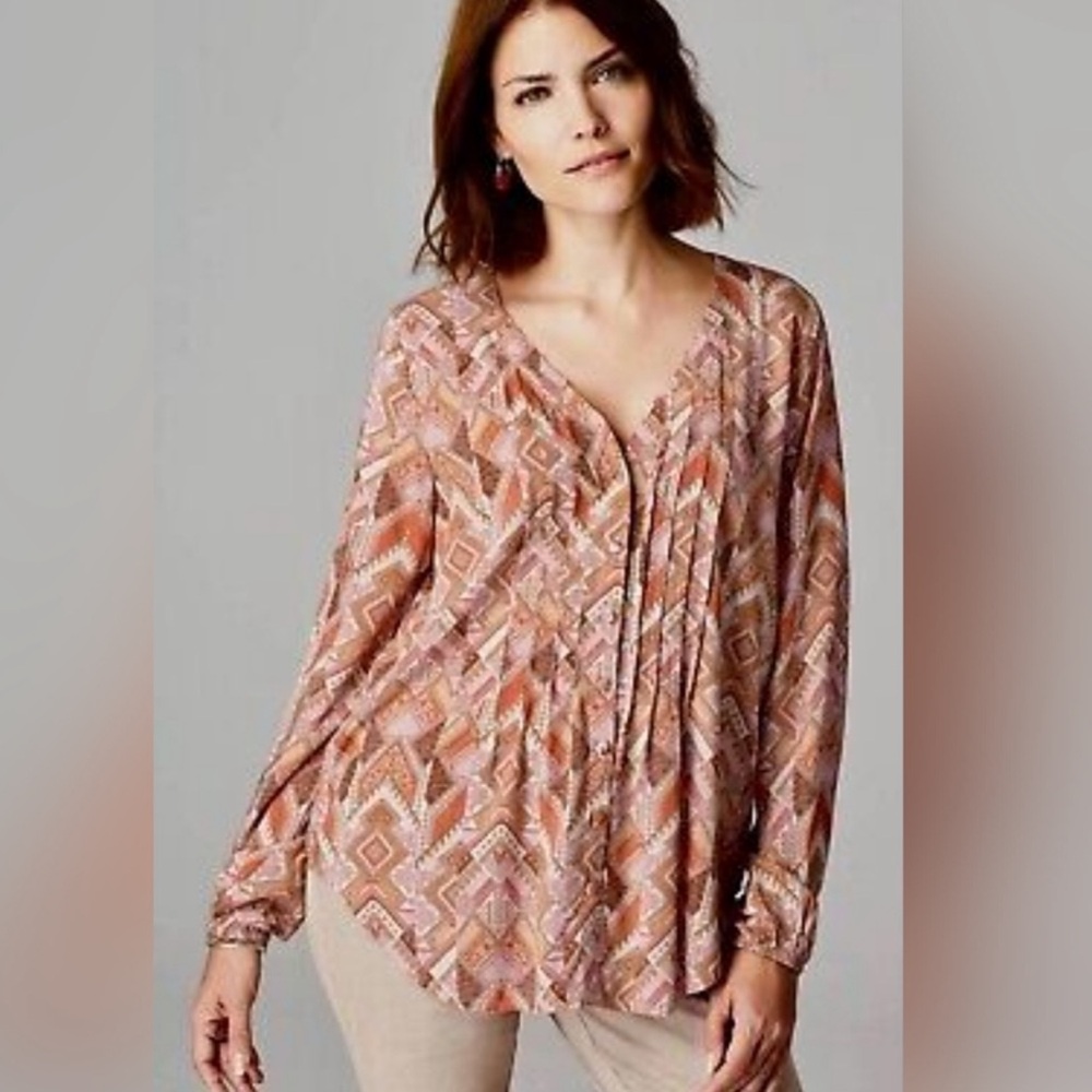 J. Jill Pink and Brown Geometric Blouse